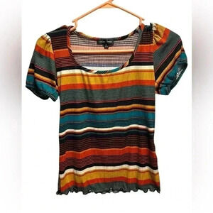 MOA MOA FALL STRIPED SHORT SLEEVE TOP